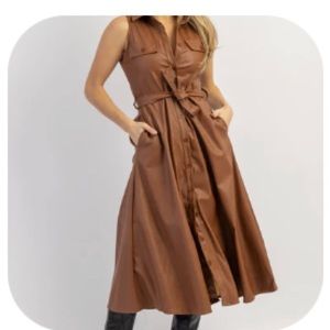 Midi faux leather button down dress